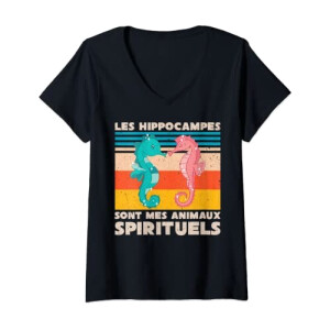 T-shirt Hippocampe noir col en v femme