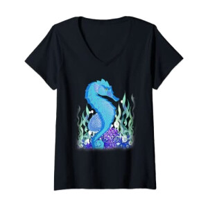 T-shirt Hippocampe noir col en v femme