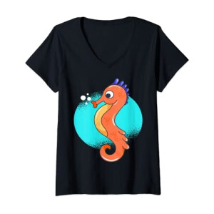 T-shirt Hippocampe noir col en v femme