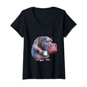 T-shirt Hippopotame noir col en v femme