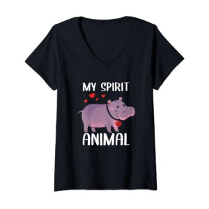 T-shirt Hippopotame noir col en v femme