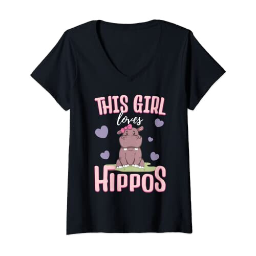 T-shirt Hippopotame noir col en v femme