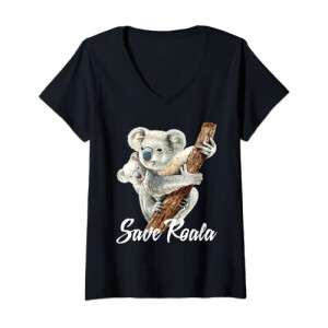T-shirt Koala noir col en v femme