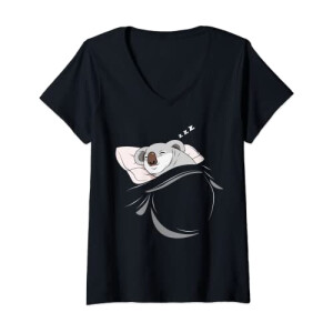 T-shirt Koala noir col en v femme
