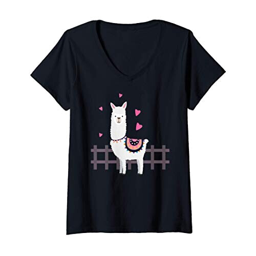 T-shirt Lama noir col en v femme