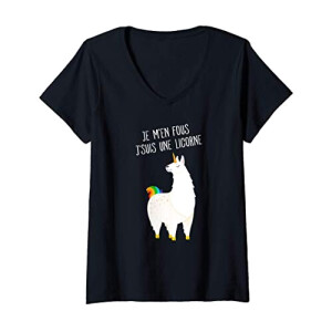 T-shirt Lama noir col en v femme