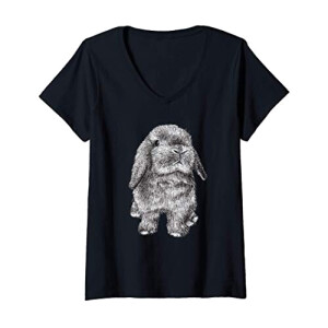 T-shirt Lapin noir col en v femme