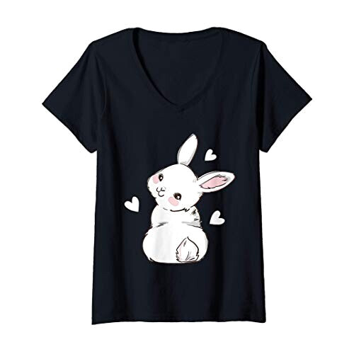 T-shirt Lapin noir col en v femme