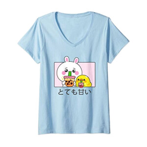 T-shirt Lapin bleu col en v femme