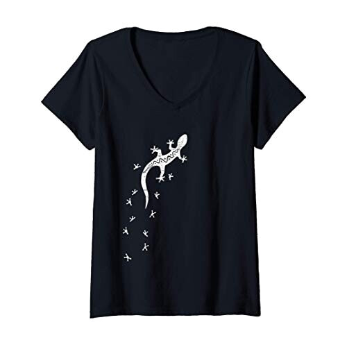 T-shirt Lézard noir col en v femme