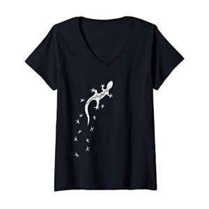 T-shirt Lézard noir col en v femme