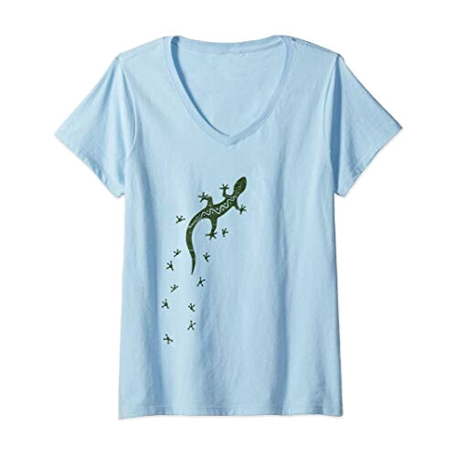 T-shirt Lézard bleu col en v femme