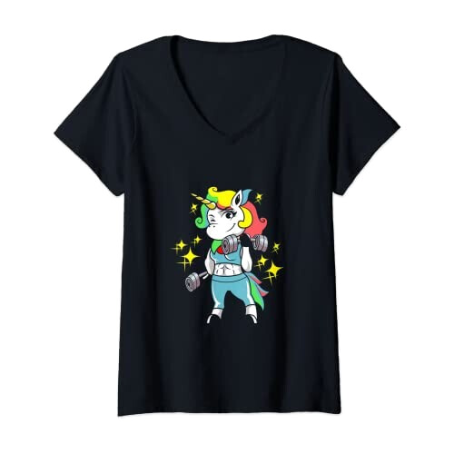 T-shirt Licorne noir col en v femme
