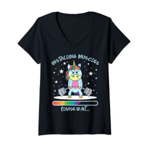 T-shirt Licorne noir col en v femme