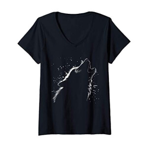 T-shirt Loup noir col en v femme