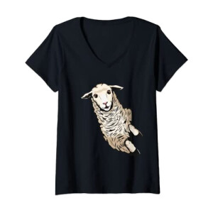 T-shirt Mouton noir col en v femme