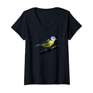 T-shirt Mésange - Oiseau - rose col en v femme