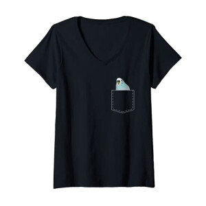 T-shirt Perroquet, Perruche - Oiseau - noir col en v femme