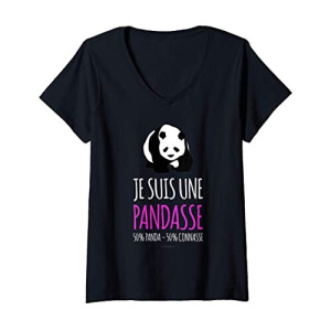 T-shirt Panda noir col en v femme