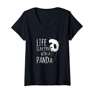 T-shirt Panda noir col en v femme