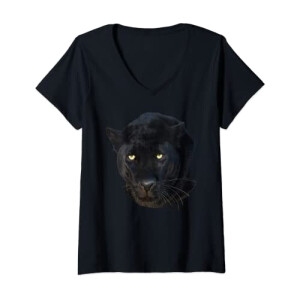 T-shirt Panthère noir col en v femme
