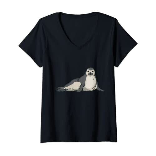 T-shirt Phoque noir col en v femme