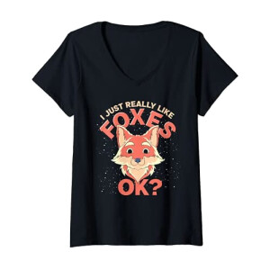 T-shirt Renard noir col en v femme