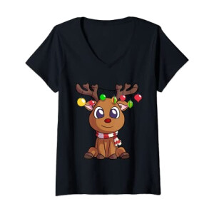 T-shirt Renne noir col en v femme