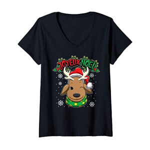 T-shirt Renne noir col en v femme