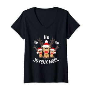 T-shirt Renne noir col en v femme