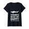 T-shirt Requin noir col en v femme - miniature