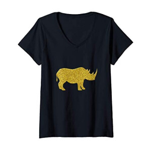 T-shirt Rhinocéros noir col en v femme