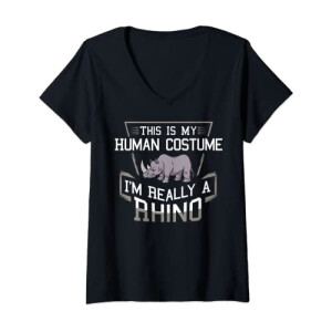 T-shirt Rhinocéros noir col en v femme