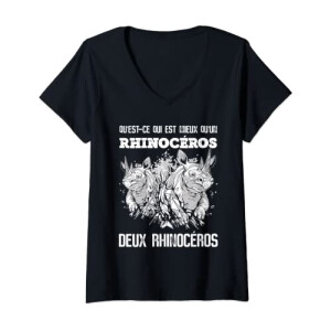 T-shirt Rhinocéros noir col en v femme