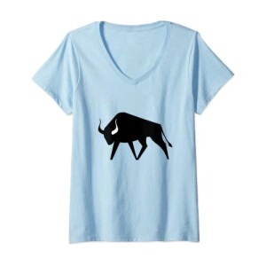 T-shirt Taureau bleu col en v femme