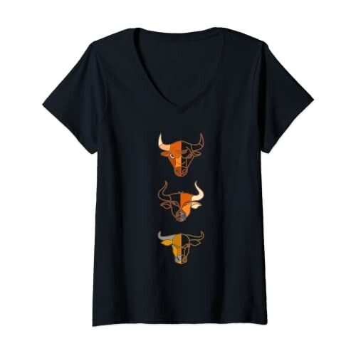 T-shirt Taureau noir col en v femme
