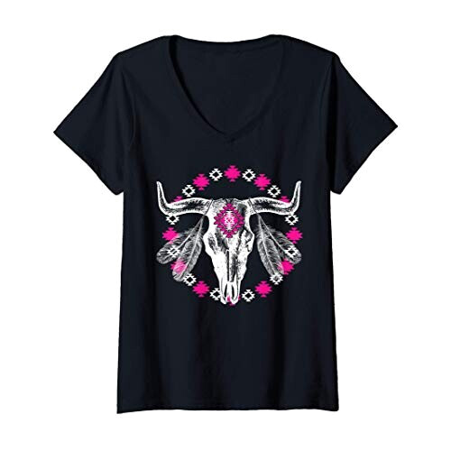 T-shirt Taureau noir col en v femme