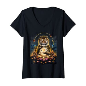 T-shirt Tigre noir col en v femme