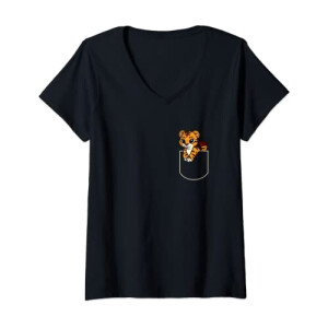 T-shirt Tigre noir col en v femme