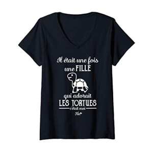 T-shirt Tortue noir col en v femme