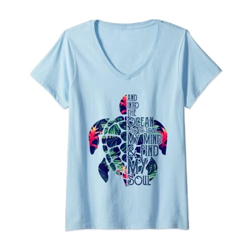 T-shirt Tortue bleu col en v femme