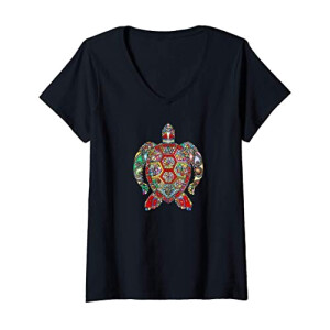 T-shirt Tortue noir col en v femme