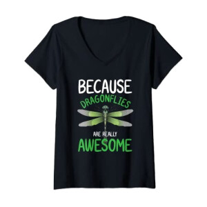 T-shirt Libellule noir col en v femme