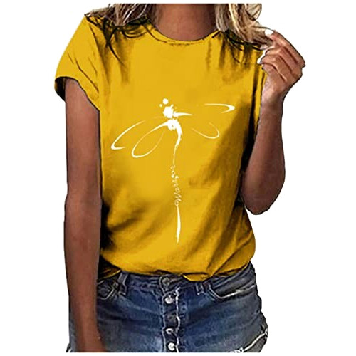 T-shirt Libellule e jaune femme