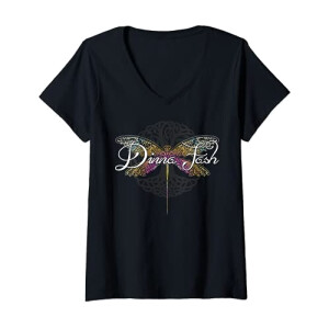 T-shirt Libellule noir col en v femme
