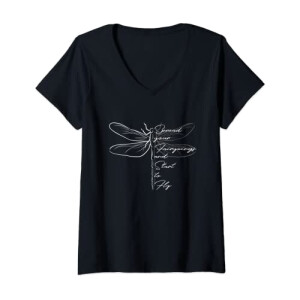 T-shirt Libellule noir col en v femme