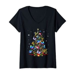 T-shirt Papillon noir col en v femme