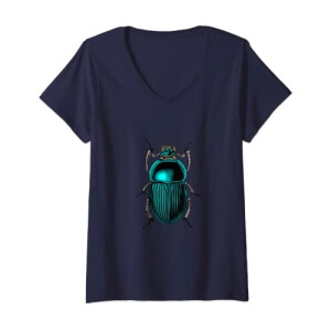 T-shirt Scarabée bleu col en v femme