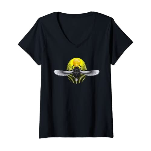 T-shirt Scarabée noir col en v femme