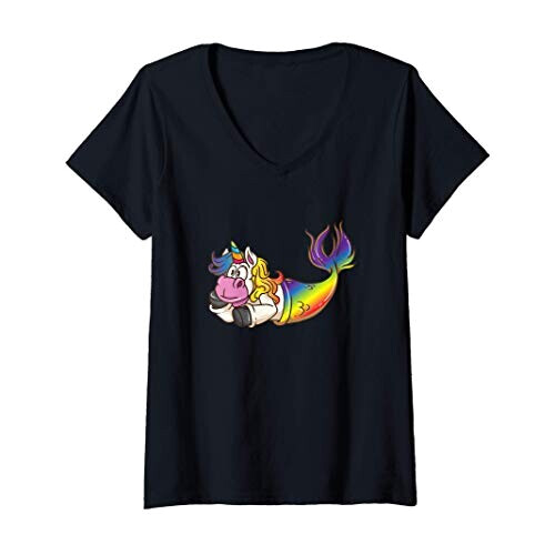 T-shirt Sirène noir col en v femme